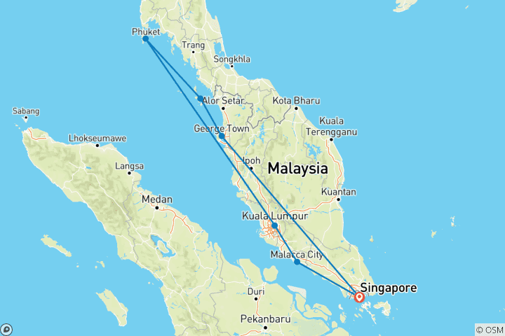 Kaart van Andaman Passage: Singapore naar de Maleisische kust