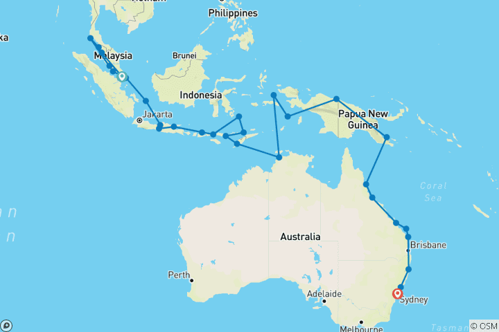 Map of Grand Voyage: South East Asia, Papua New Guinea & Australia’s East Coast
