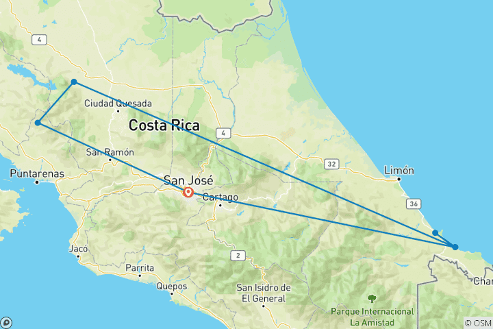 Carte du circuit Costa Rica Backpacker