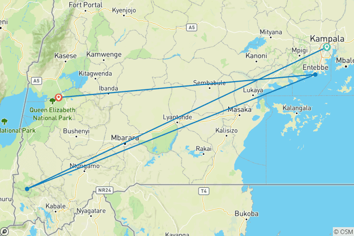 Carte du circuit Safari de randonnée dans la forêt impénétrable de Bwindi pour observer les gorilles