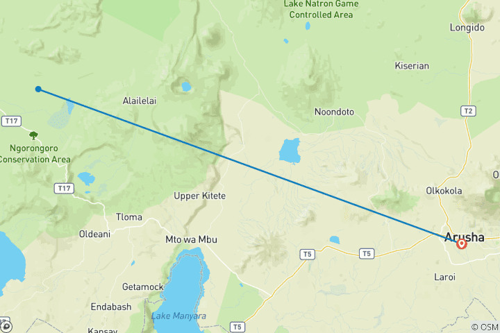 Carte du circuit Safari dans le cratère du Ngorongoro (3 jours / 2 nuits)