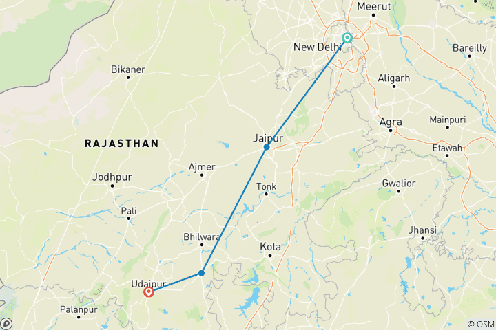 Carte du circuit 6 jours au Rajasthan