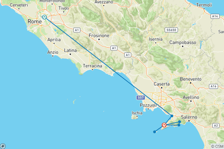 Map of Rome, Sorrento & the Amalfi Coast featuring Amalfi & Ravello (Rome to Sorrento) (2027)