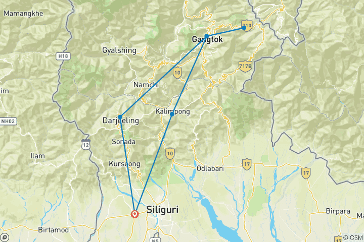 Karte von Östlicher Himalaya, Sikkim, Gangtok & Darjeeling