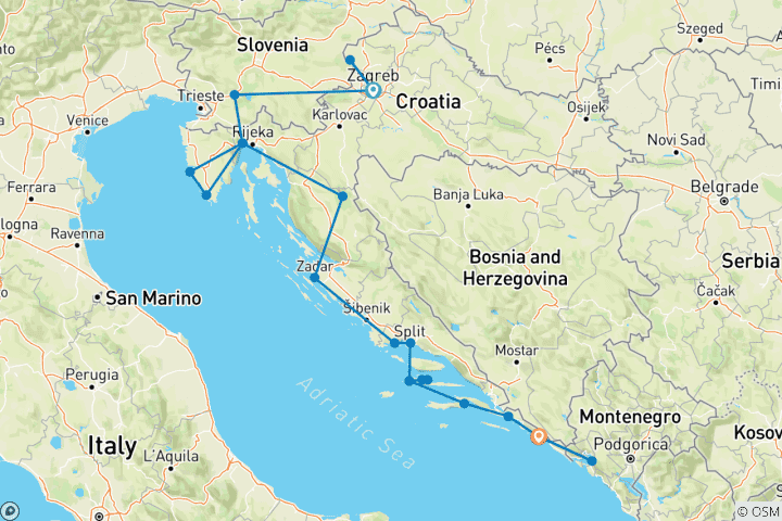 Carte du circuit Routes de campagne en Croatie - Petit groupe (Petits groupes)