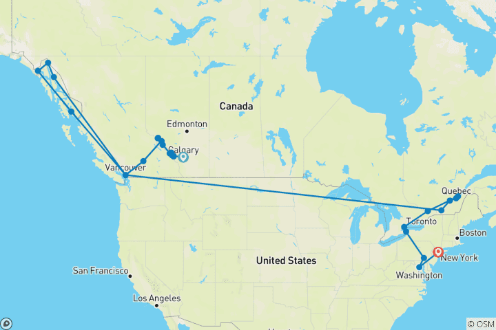 Kaart van Majestueuze Rockies & Oost-Canada