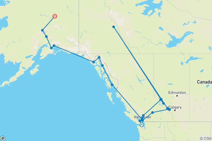 Mapa de Gran Aventura Canadá y Alaska 2027 - 24 Días (from Victoria to Fairbanks)