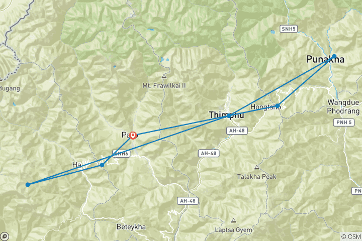 Map of Geluxe: Bhutan: The Haa Valley, Himalayan Passes & Tiger's Nest