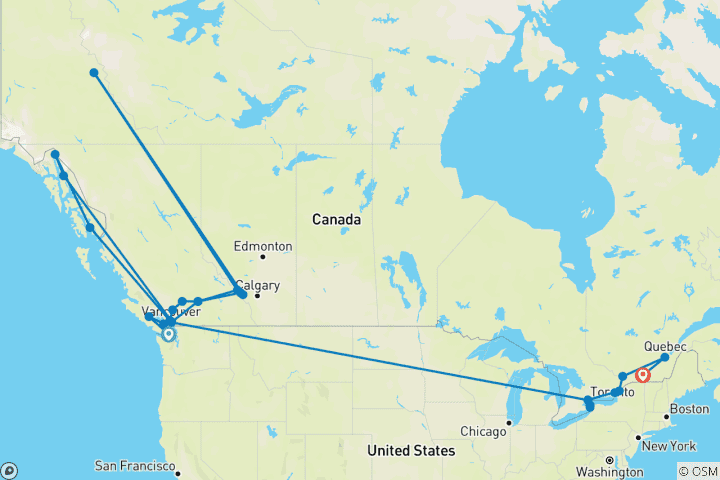 Map of Rockies Grandeur, Alaska Cruise & Best of the East 2027 - 26 Days