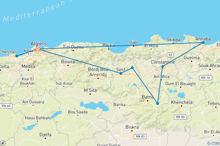 Map of Wonders of Ancient Algeria Eclipse Tour (29jul27)