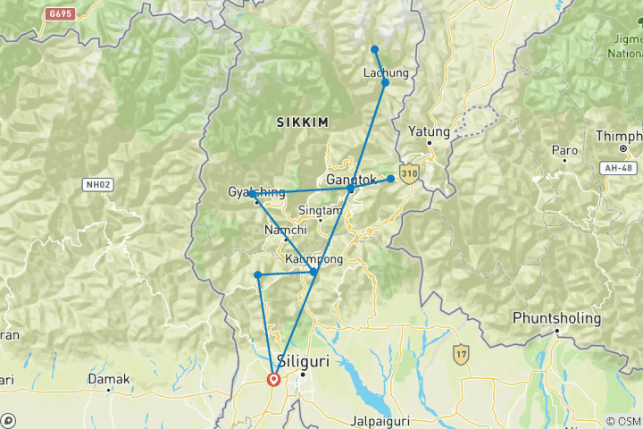 Karte von Nordost-Indien, Sikkim, Gangtok & Darjeeling erleben