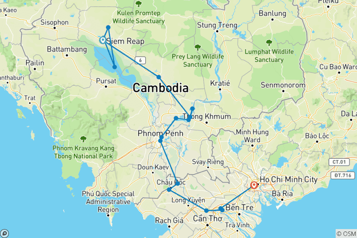Carte du circuit Croisière de luxe à la découverte du Mékong et des temples 2026-2027 - 11 jours (from Siem Reap to Hô Chi Minh-Ville<br />
)