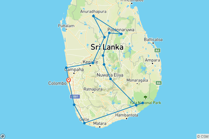 Karte von Sri Lanka Strände, Tempel & Safari-Erlebnis