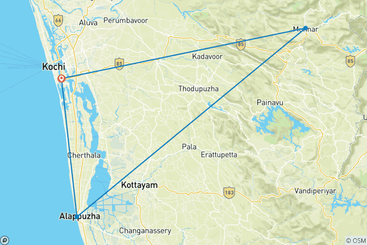 Mapa de Kerala: Excursión de 4 días por los Senderos Ocultos con Safari en Jeep