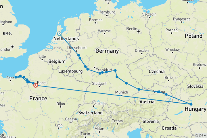 Carte du circuit Joyaux de l'Europe & Normandie & Joyaux de la Seine 2027 - 25 jours (25 destinations)