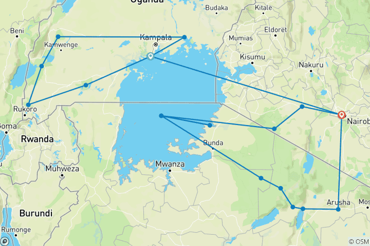 Map of Epic East Africa: Gorillas, Chimps and Game Parks