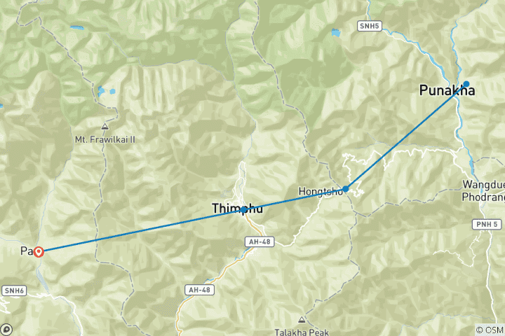 Carte du circuit Circuit de luxe au Bhoutan : De Thimphu au Nid de Tigre