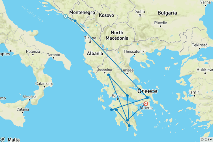 Map of Mediterranean Getaway: a cruise exploring the treasures of Greece and the Adriatic - from the ramparts of Dubrovnik to the Acropolis of Athens (port-to-port cruise)