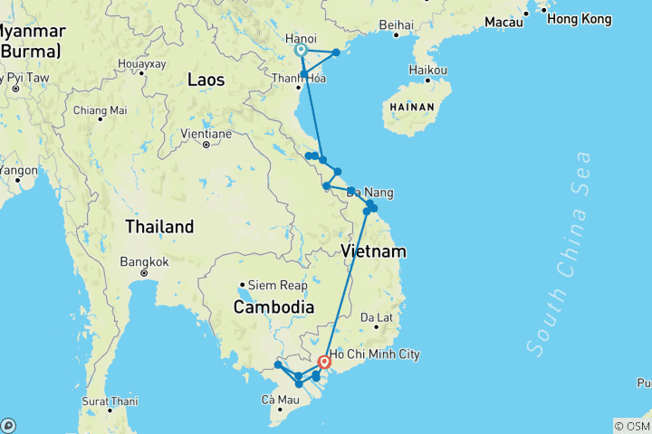 Karte von Majestätisches Vietnam mit Mekong-Delta (16 Tage)