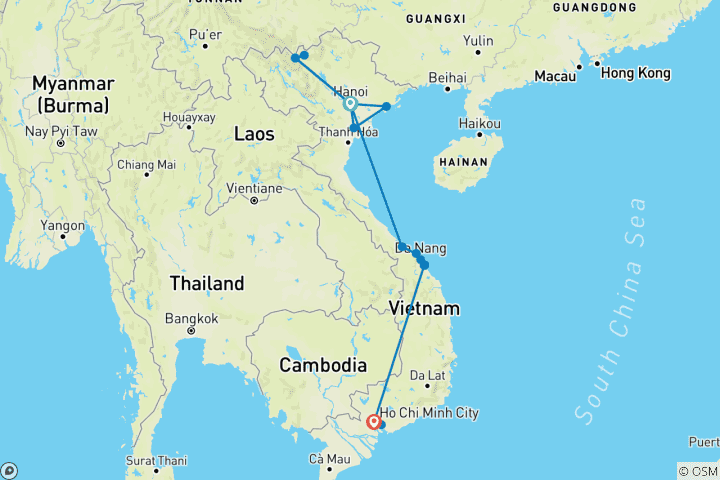Karte von Vietnam – Wanderreise mit Bac Ha (15 Tage)