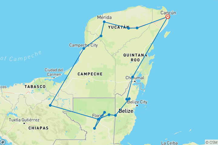 Kaart van Mexico, Guatemala en Belize - de wereld van de Maya's
