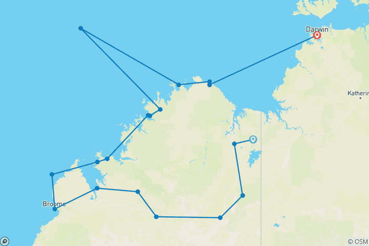 Mapa de Lo mejor de Kimberley y Aventura Costera Kununurra → Darwin (2027)