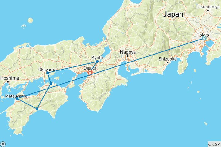 Carte du circuit L'esprit du Japon : Tokyo, Shikoku et Kyoto avec transferts et petits déjeuners inclus