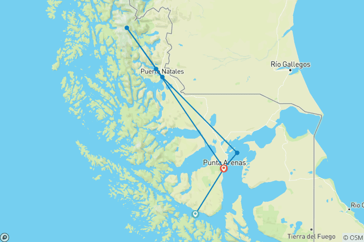 Mapa de Aventura Ballenas, Pingüinos y Torres del Paine - 6 Días