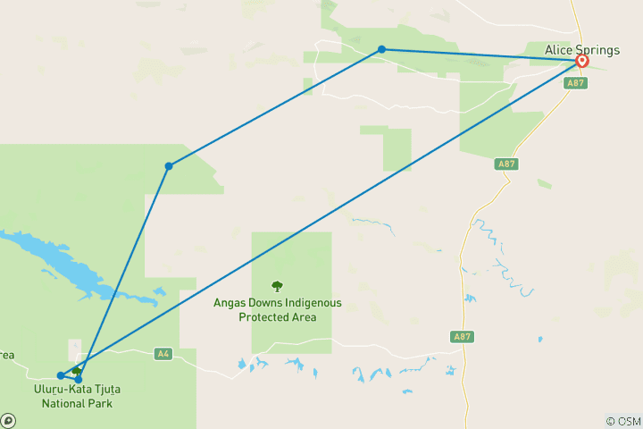 Map of Uluru, Kata Tjuta, Kings Canyon & MacDonnell Ranges 5 day Tour - From Alice Springs