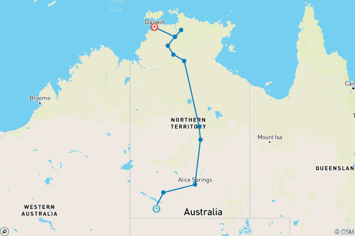 Carte du circuit Australie centrale et Top End Découverte d'Uluru → Darwin (2027)
