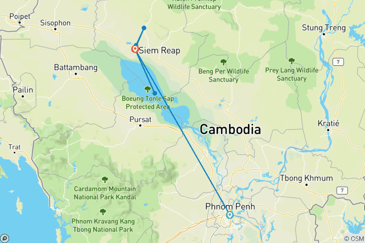 Map of Wonders of Cambodia - 6 days