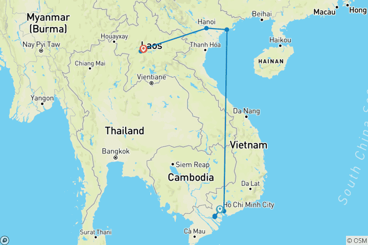 Karte von Vietnam & Laos Entdeckung - 8 Tage