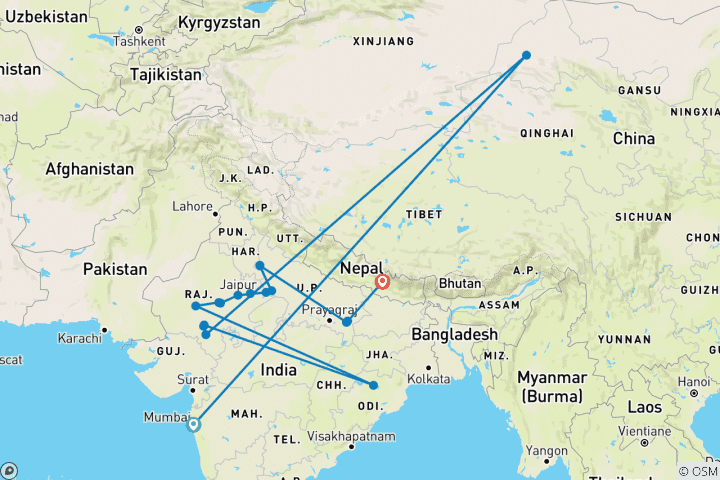 Map of Imperial India & Nepal Experience