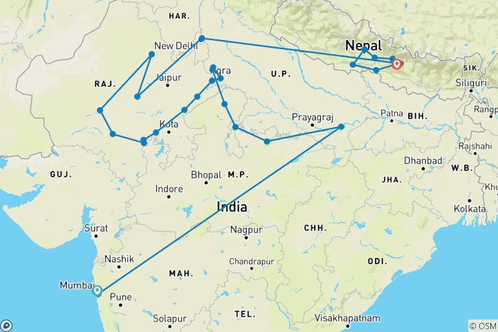 Karte von Indien & Nepal Großes Erlebnis
