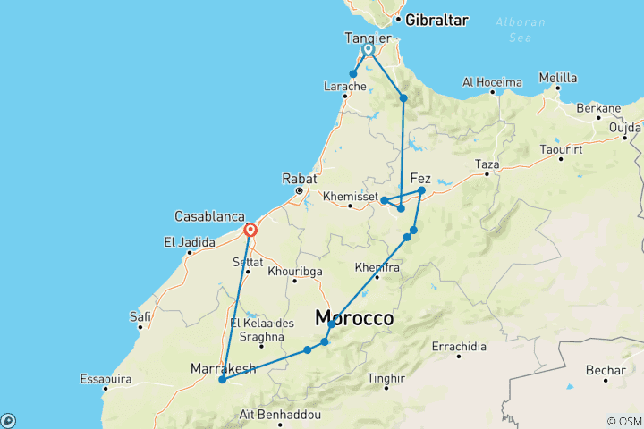 Map of From Tangier : 14-Days Private Morocco Family Discovery Tour