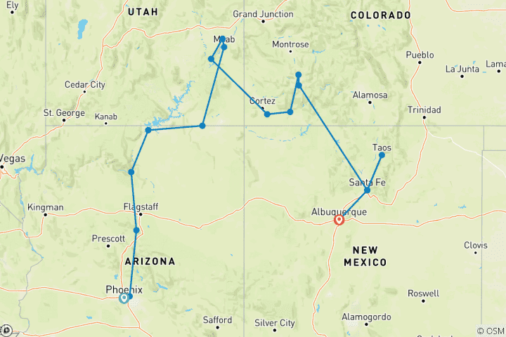 Mapa de Senderos de Colores del Suroeste (Fiesta del Globo, Fin de Albuquerque, EE.UU. Parque Nacional Tasas de No Residente)