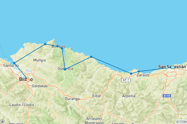 Karte von Baskenland - Radfahren von San Sebastian nach Bilbao (7 Tage)