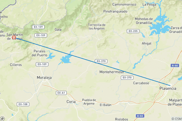 Karte von Wanderung durch die Sierra de Gata (8 Tage)