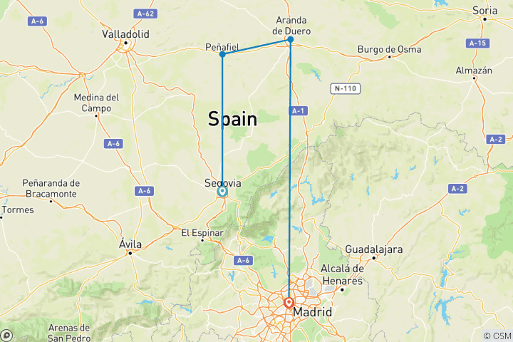 Carte du circuit Ségovie et la Ribera del Duero - Vélo&Vin (9 jours)