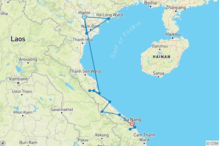Karte von Majestätisches Vietnam vom Norden bis ins Zentrum (13 Tage)