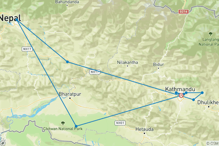 Karte von Nepal Heritage & Himalayas Premium Erlebnis