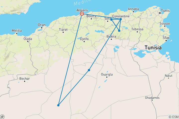Map of Grand Algeria Explorer Tour 12 Days / 11 Nights