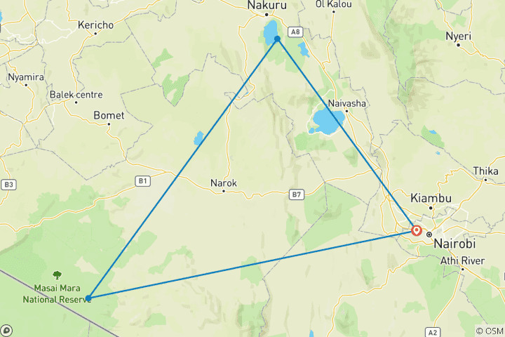 Map of 5 days Kenya: a beautiful road trip
