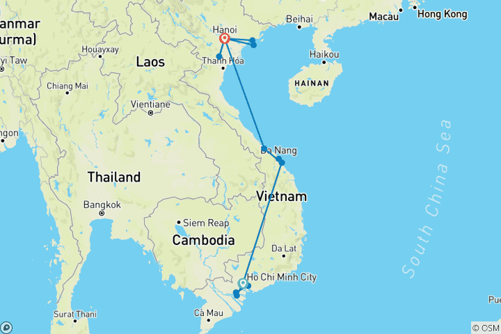 Karte von Die Highlights Vietnams mit Pu Luong (12 Tage)