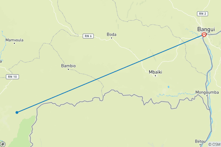 Map of Central African Republic Wildlife & Rainforest Expedition 8 Days / 7 Nights