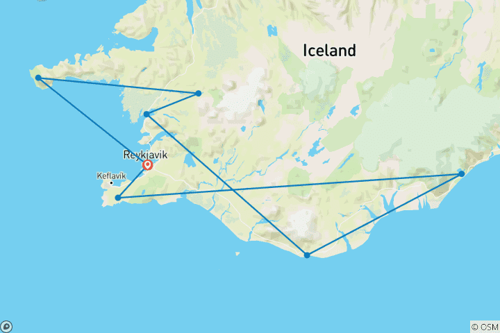 Karte von Island Mietwagenreise: Zwischen Gletschern & heißen Quellen