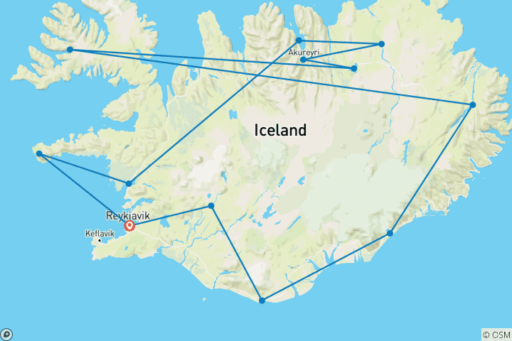 Karte von Island Mietwagenreise : Voller Kontraste und Naturgewalten Islands