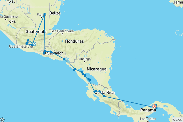Karte von Faszination Zentralamerika und Panama (20 Tage)