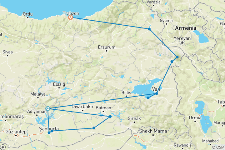 Karte von Ostanatolien - Auf den Spuren von Bergen, Seen und alten Zivilisationen