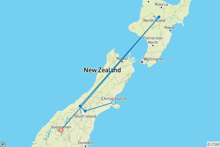 Kaart van NZ Zuidereiland avontuur - 9 Dagen